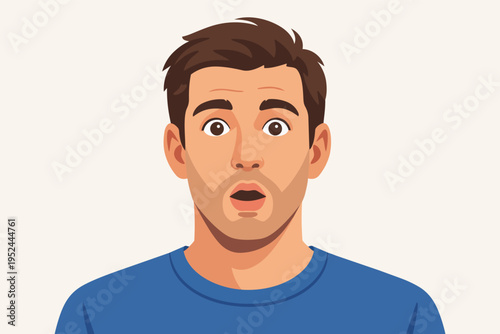 Surprised young man expressing shock and disbelief with wide eyes and open mouth, experiencing amazement