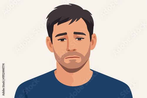 Sad man feeling unhappy and disappointed, experiencing depression or sorrow, isolated with a negative mood