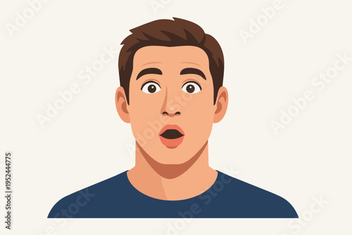 Man feeling surprised and shocked, showing facial expression of amazement, open mouth and wide eyes