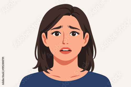 Young woman feeling anxious, nervous, or stressed, expressing fear with a worried facial expression and furrowed eyebrows