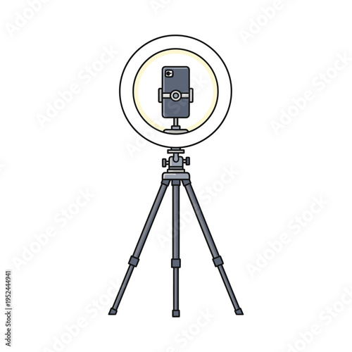 Smartphone on tripod with ring light for vlogging.
