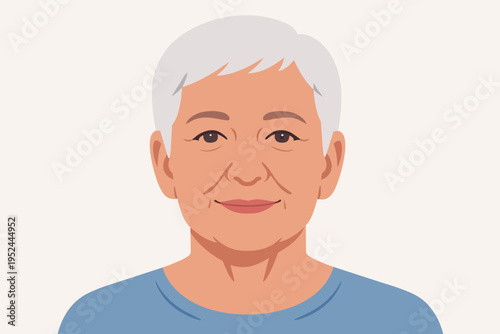 Senior woman smiling, avatar portrait, showing aging, wisdom, and experience, creating a diverse representation