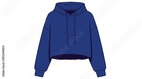 Blue cropped hoodie sweater with drawstring and hood isolated on transparent background