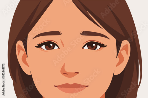 Woman's headshot, illustrating a serene facial expression. Conceptualizing peace, tranquility, and emotion