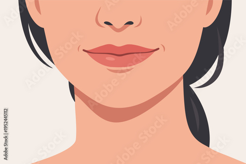 Woman's lower face showing her nose, mouth, and chin, featuring subtle smiling lips with visible dimples