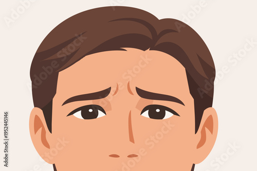 Man's face showing worry and concern, experiencing stress, anxiety, or sadness with a flat vector illustration style