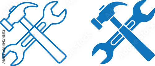 Tools and equipment icons with crossed wrenches and hammers