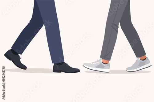 People with business and casual wear legs walking, representing different styles and approaches