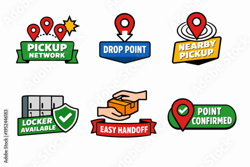 Courier delivery drop off and pickup point location pins set for shipping logistics
