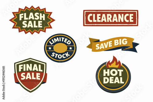 Collection of sale, discount, and promotion badges for seasonal shopping deals