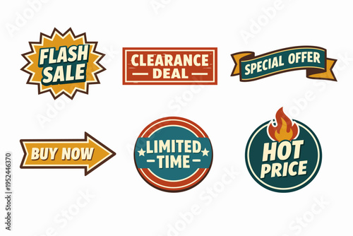 Vintage style sale banners offering special discounts and hot prices for promotions