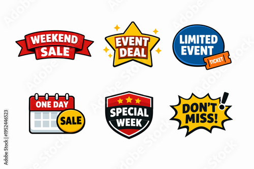 Marketing and sales promotion labels set highlighting special offers and limited events
