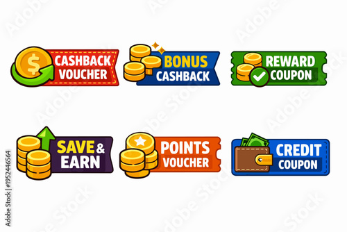 Cashback, bonus, reward, savings, points and credit coupons for online shopping
