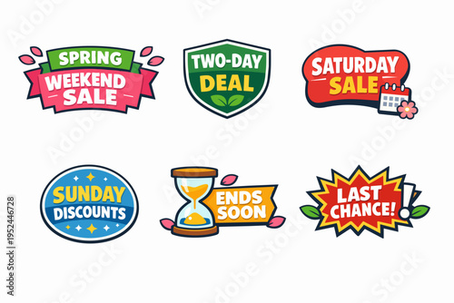 Retail sales collection offering weekend deals, discounts, and last chance promotions