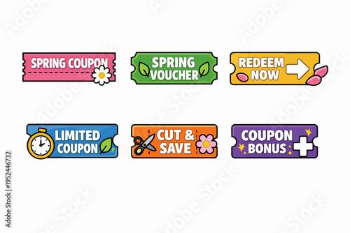 Colorful spring coupons and discount vouchers offering promotions and special deals