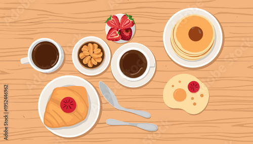 A cozy, top-down view of a croissant and coffee, evoking a sense of peaceful mornings and relaxed enjoyment. Ideal for blog posts about breakfast, caf