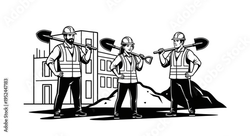 Construction Workers with Shovels - A Symbol of Labor and Industry.