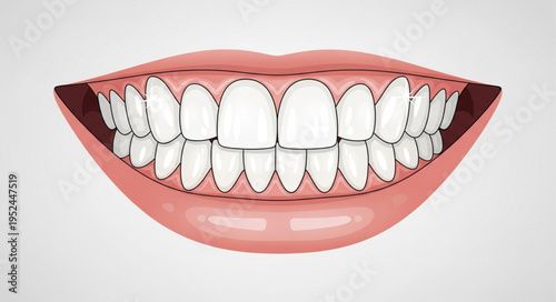 Detailed illustration of a full set of human teeth.