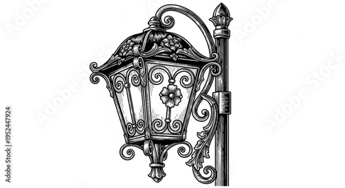 Ornate Vintage Street Lamp with Intricate Ironwork Design.