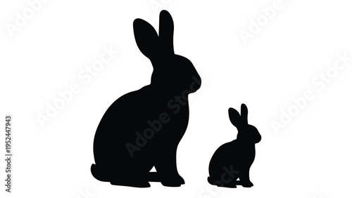 Silhouette of a large rabbit with a smaller rabbit companion against a white background
