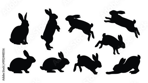 Silhouette collection featuring various poses of rabbits and hares high quality