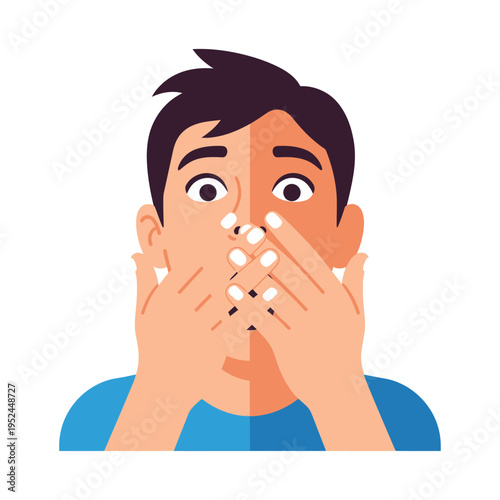 Shocked Man Covering Mouth Expressing Surprise or Disbelief