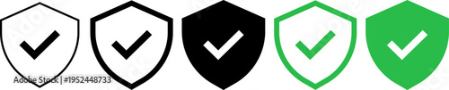 Safety shield symbols with check mark, security and protection symbol, protection issues notifications with tick