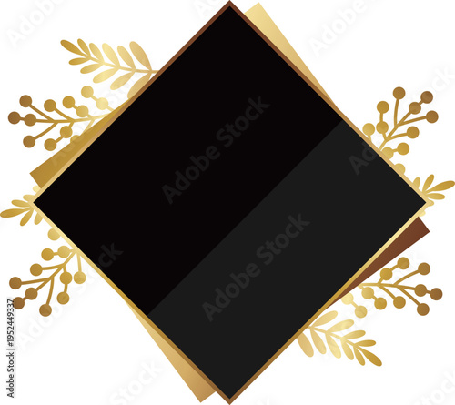 高級感のあるミモザのフレーム　ブラック＆ゴールド