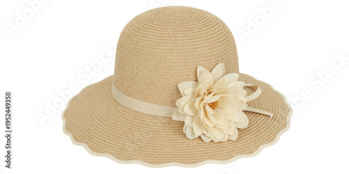 A high-quality product photo of a beige sun hat against a pure white background