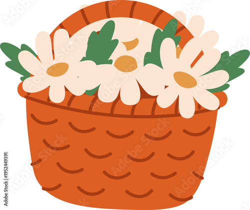 Basket With Daisies Cartoon