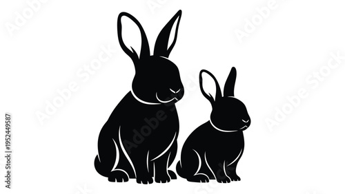 Two black silhouettes of rabbits are depicted facing each other in a simple design