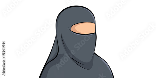 A minimalist digital illustration of a niqab in a dark gray color 