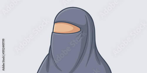 A minimalist digital illustration of a niqab in a dark gray color 