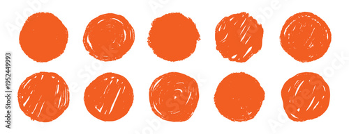 Handcrafted circular motifs with rustic texture for ecoconscious branding. Artisan style orange circular designs emphasizing natural authenticity and environmental awareness in branding