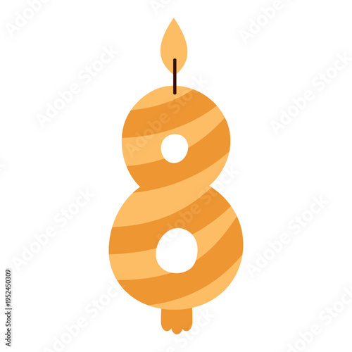 Birthday number candle eight for cake in minimal style. Vector illustration.