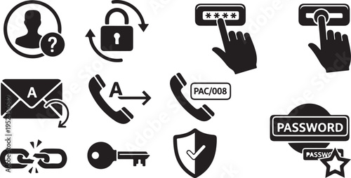 Security icons for password protection and online safety measures