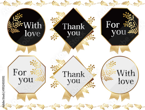 高級感のあるミモザのエンブレム6種セット　ゴールド