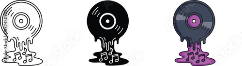 A set of three melting cd icons with musical notes Vector