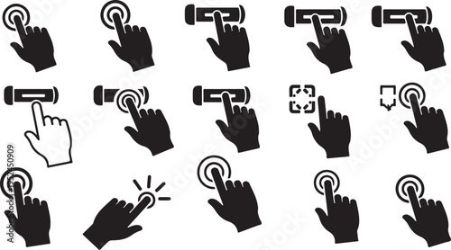 Hand icons clicking buttons with cursor symbols on screen