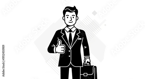 Confident Businessman Giving Thumbs Up with Briefcase in Hand.