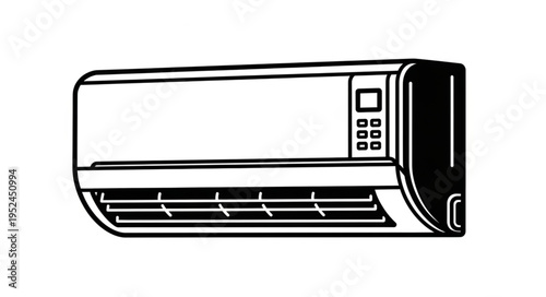 Detailed Line Art Illustration of a Modern Air Conditioner Unit.