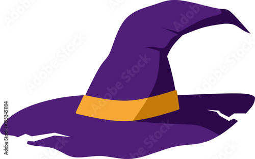 Purple Witch Hat with Yellow Ribbon Isolated Graphic Element