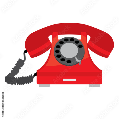 Classic Vintage Red Rotary Dial Telephone Illustration