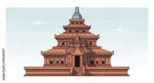Detailed Illustration of a Traditional Javanese Temple Structure.