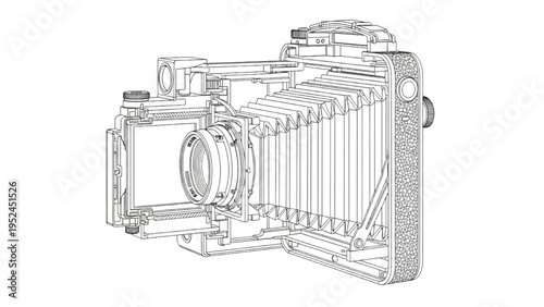 Large format camera front view, CAD technical line drawing