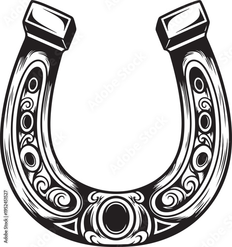 Horseshoe icon with flower. . Silhouette horseshoe. Symbol of happiness and wealth. Vector illustration