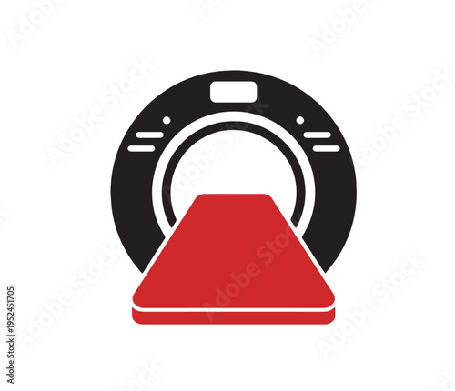 A diagnostic medical imaging machine for computed tomography scans in a simple two tone illustration