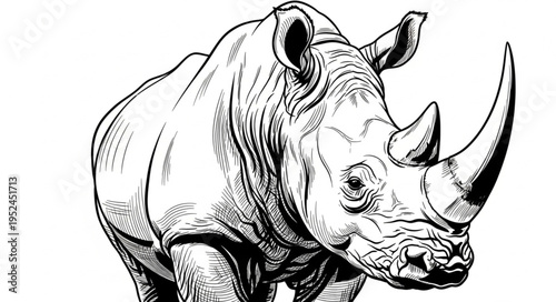 Detailed Line Art Depiction of a Powerful Rhinoceros.
