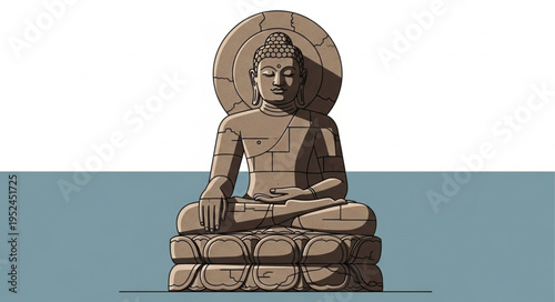 Detailed Stone Buddha Statue in Meditative Pose Illustration.