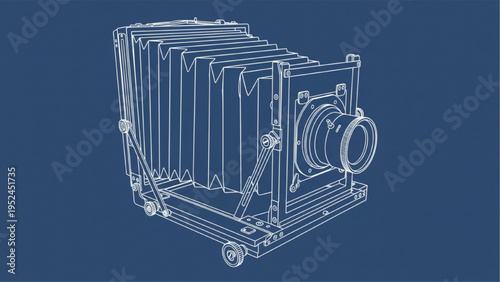 Large format camera blueprint, CAD engineering technical drawing